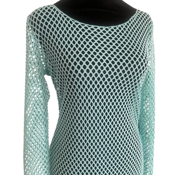 Aqua Mesh Long Sleeve CoverUp,tunic,body con,fishnet,sheer, beach, dress,New - Picture 2 of 6